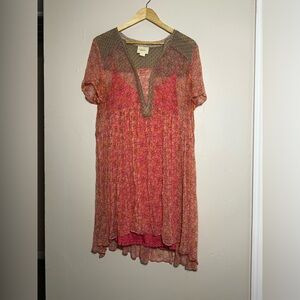 Anthropologie Maeve Morning Glory tunic dress pink floral boho dress size 12